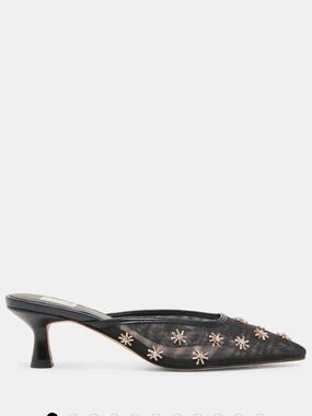 Dolce Vita Clara Heels- Black Mesh Embellished Pointed-Toe Mule